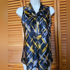 Jones Studio Yellow and Grey Sleeveless Office Top sz PS
